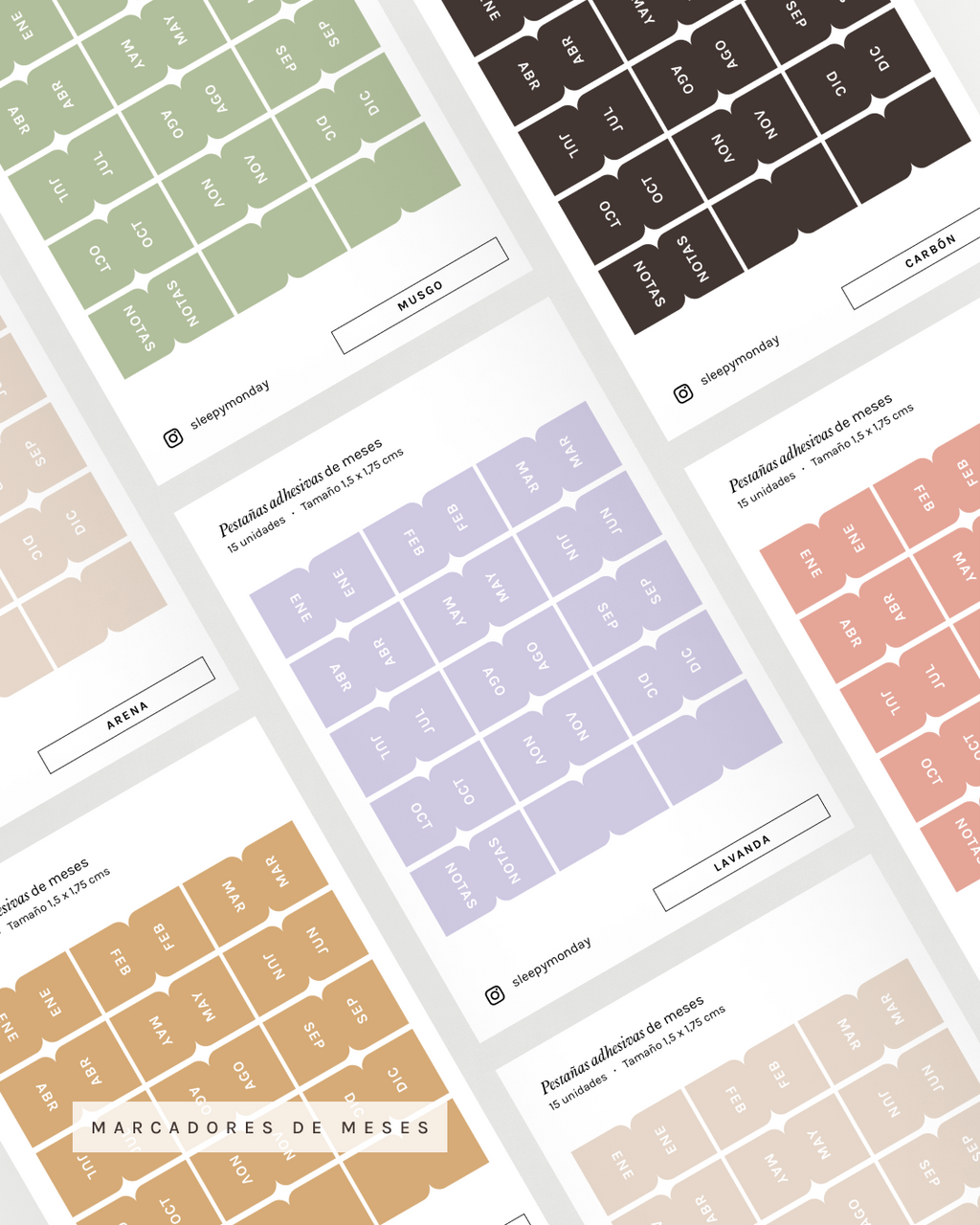 Marcadores adhesivos de meses